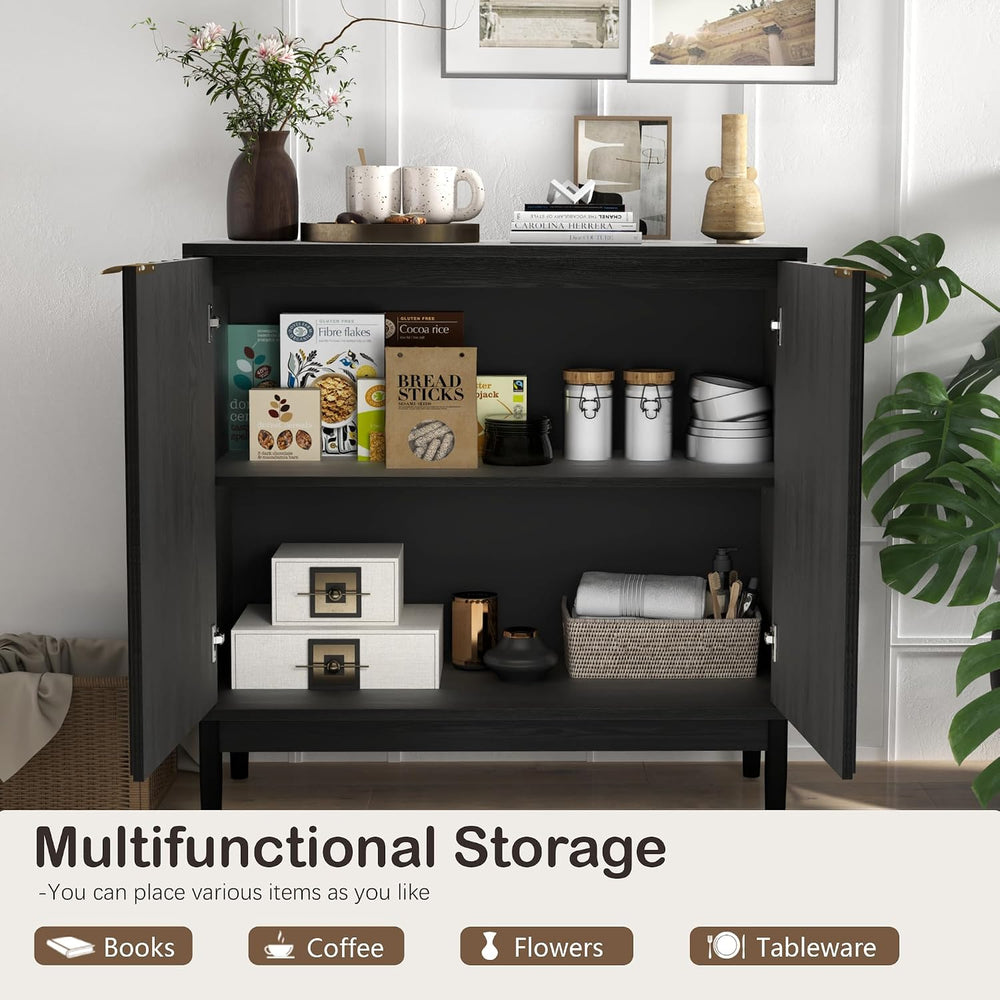Otterease Fluted Buffet Cabinet with Storage, Small Accent Cabinets, Black