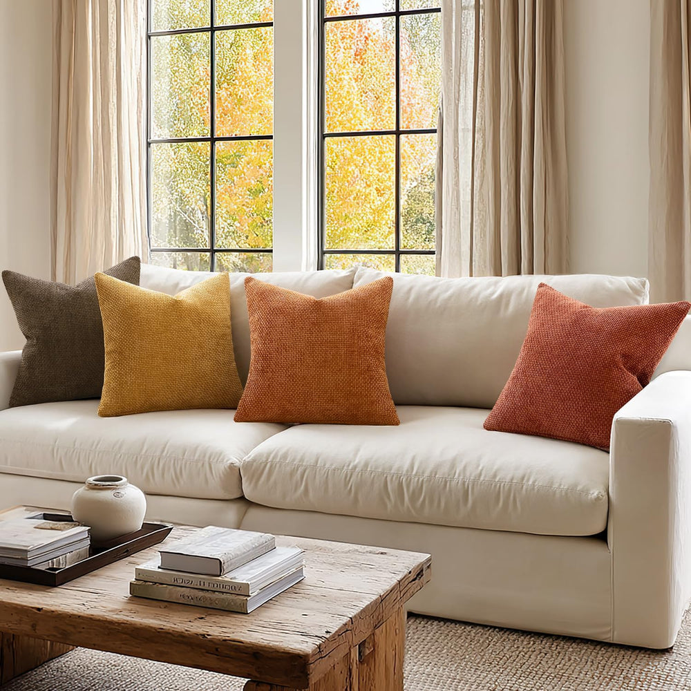 MIULEE Decorative Chenille Fall Pillow Covers Orange Brown 20x20 Pack of 4