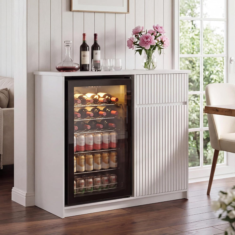 Mini Fridge Cabinet with Storage & Power Outlet, White