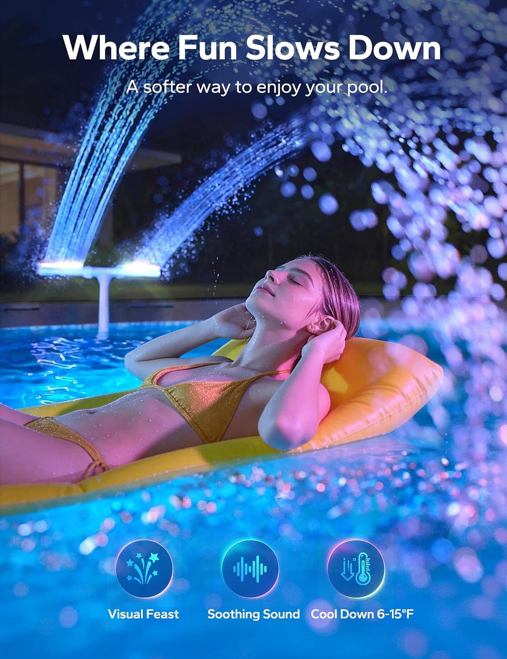 POOLHACKER Solar Pool Fountain with 10-Color LED Lights, Newly Refined Stream...
