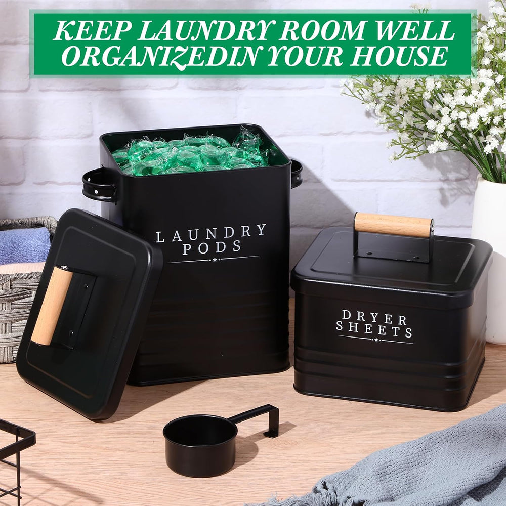 2 Pcs Farmhouse Metal Laundry Detergent Pod Container, Dryer Sheet Holder