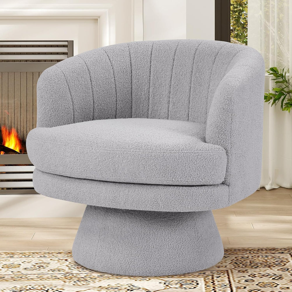 INZOY Swivel Accent Chair with Armrest, Sherpa Teddy Barrel Vanity Chairs, Mo...