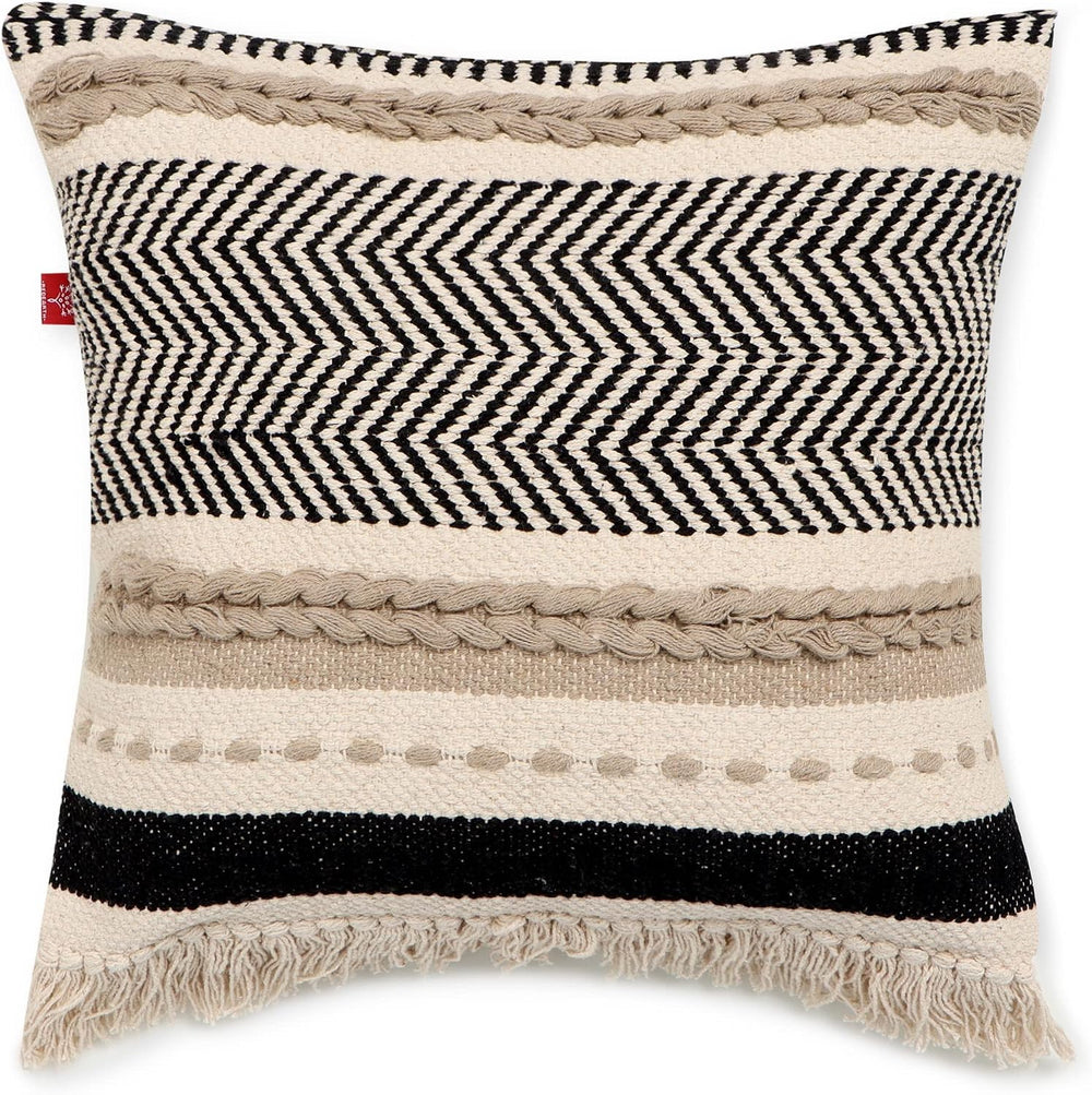 · REDEARTH · Boho Textured Handwoven Throw Pillow Cases Chevron Maze Black
