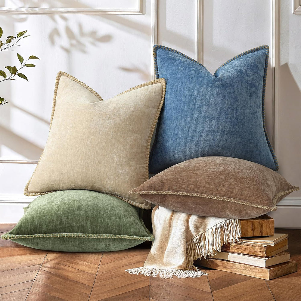 decorUhome Soft Chenille Throw Pillow Covers 24x24 Set of 2 Brown
