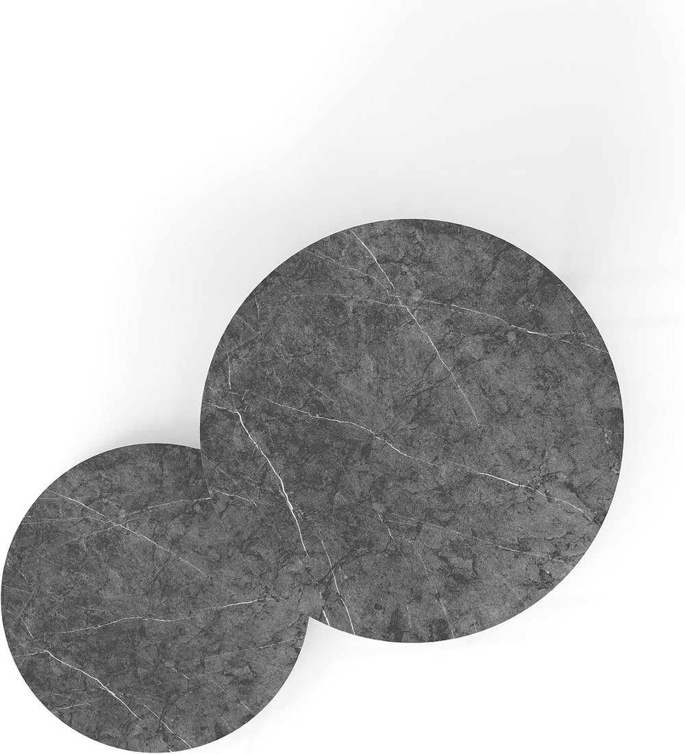 Nesting Coffee Table Set of 2, 31.5" Round Coffee Table Wooden Marble Pa...