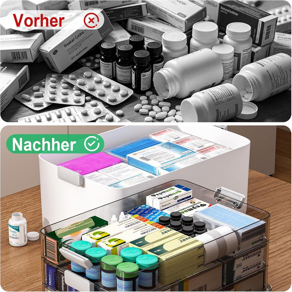 JOYBOS 4-Tier Medicine Organizer Storage Box with Lid and Leather Handle, Por...