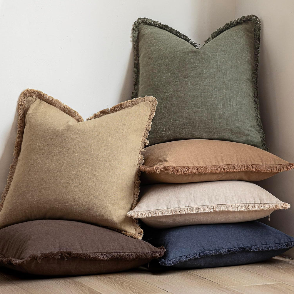 Foindtower Decorative Linen Fringe Throw Pillow Covers 22×22 Reddish Brown