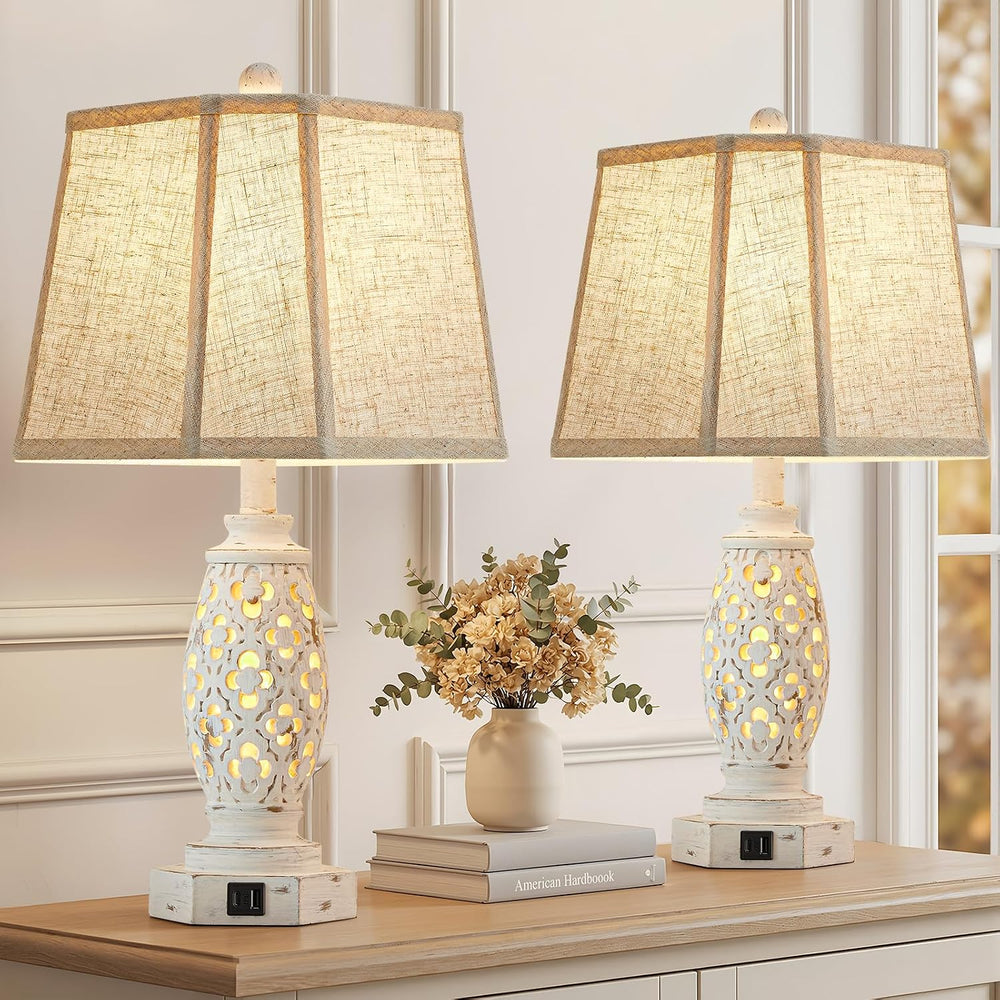Lamps for Night Stands Set of 2-23.5" Bedside Lamp with USB A+C and Nigh...