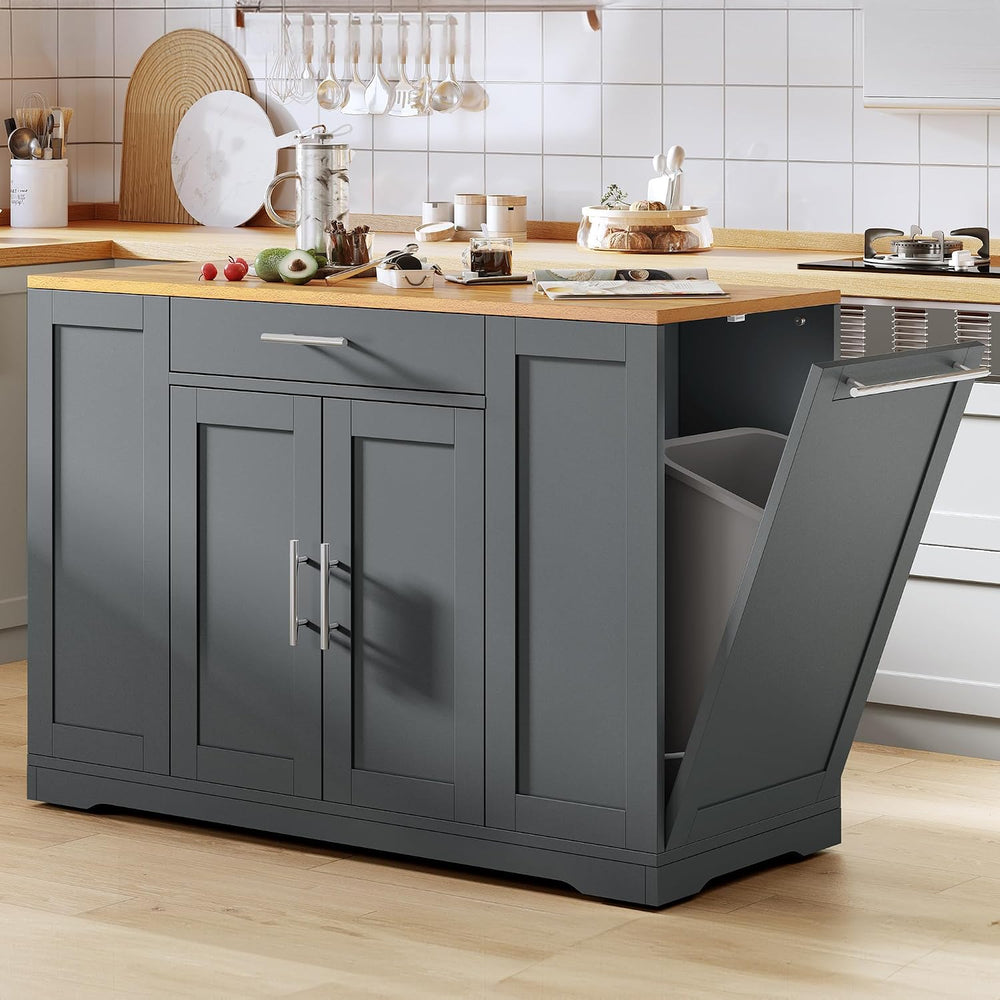 DWVO Large Kitchen Island with Trash Can Cabinet