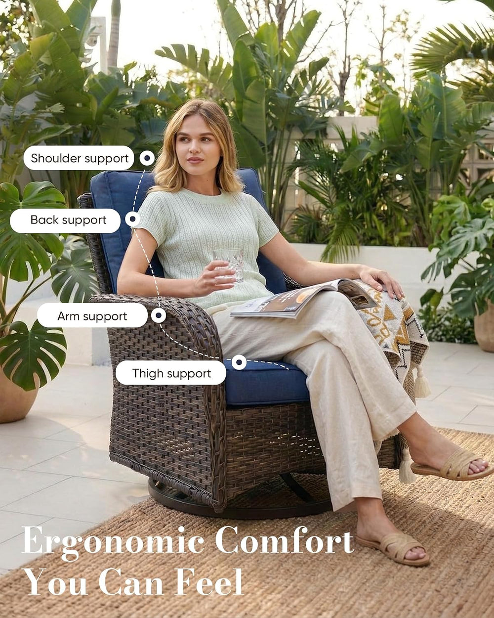 Belord Patio Wicker Chairs Swivel Rocker - Outdoor Swivel Rocking Chairs Set ...