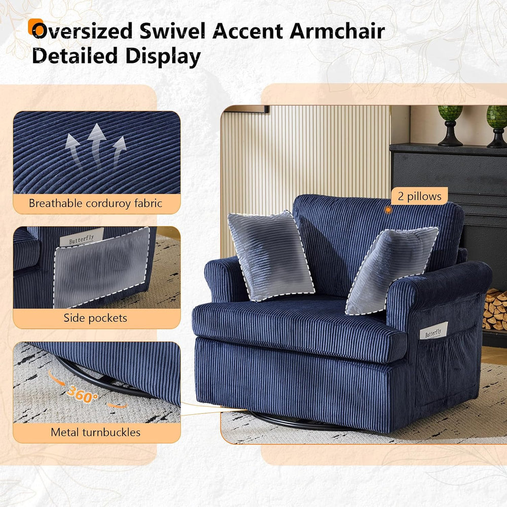 VINGL 39.2" Wide 360° Swivel Accent Armchairs with Pillows Set of 2, Ove...