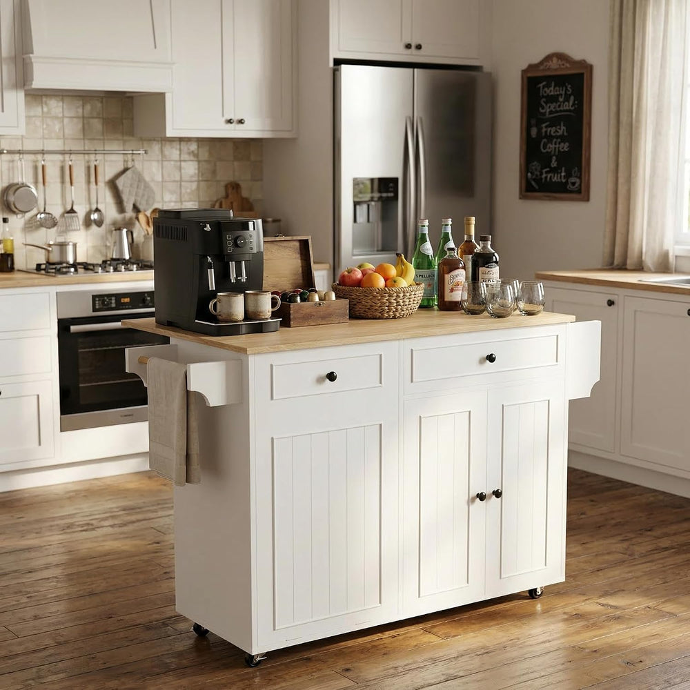 Modern Kitchen Island Cart with Power Outlet & Drop Leaf, Rolling Storage...
