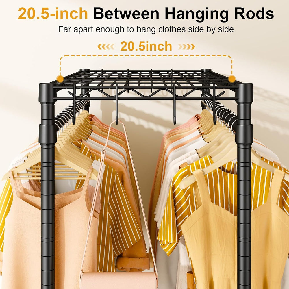 ULIFHOME Clothes Rack, Rolling Clothing Racks for Hanging Clothes, Black