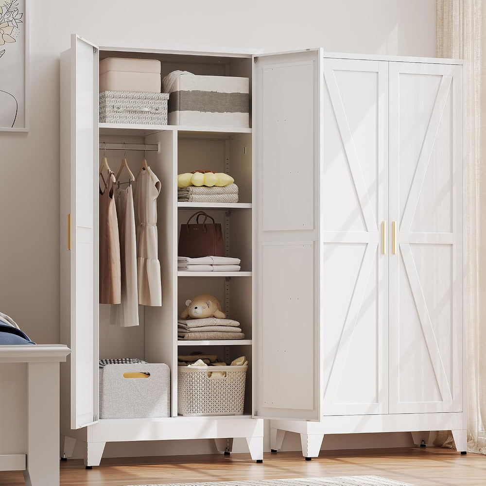 Baborokic Metal Wardrobe Cabinet with Hanging Rod,Large 71" Armoire Ward...