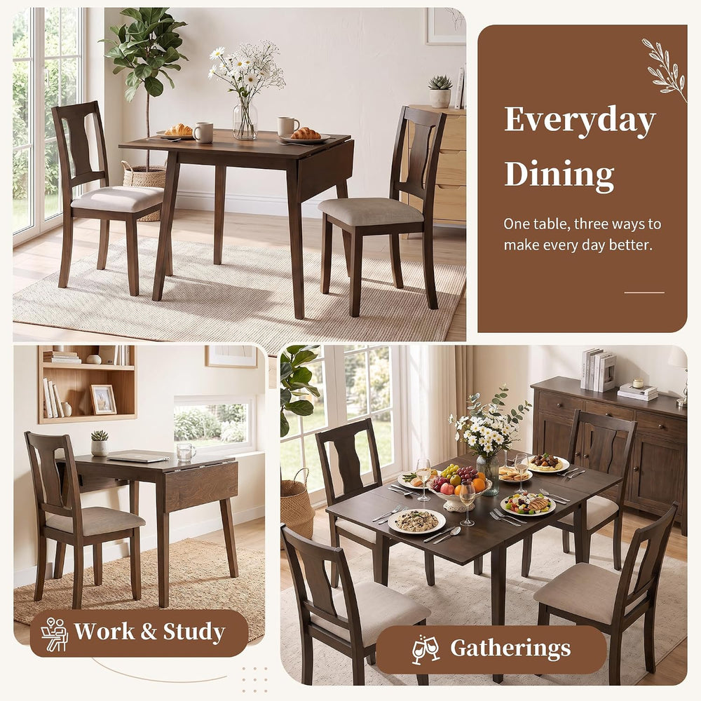 P PURLOVE 3 Piece Kitchen Dining Set, Wood Dining Table Set, Brown+Beige
