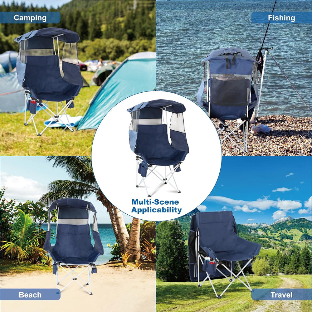 Folding Camping Chairs Canopy Outdoor: Sports Portable Beach Chair with Canop...