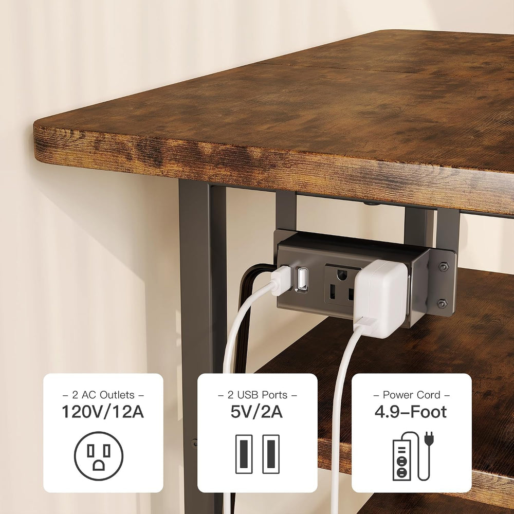 Homeiju 4-Tier AV Media Stand with Power Outlet, Wooden Record Player Stand, ...
