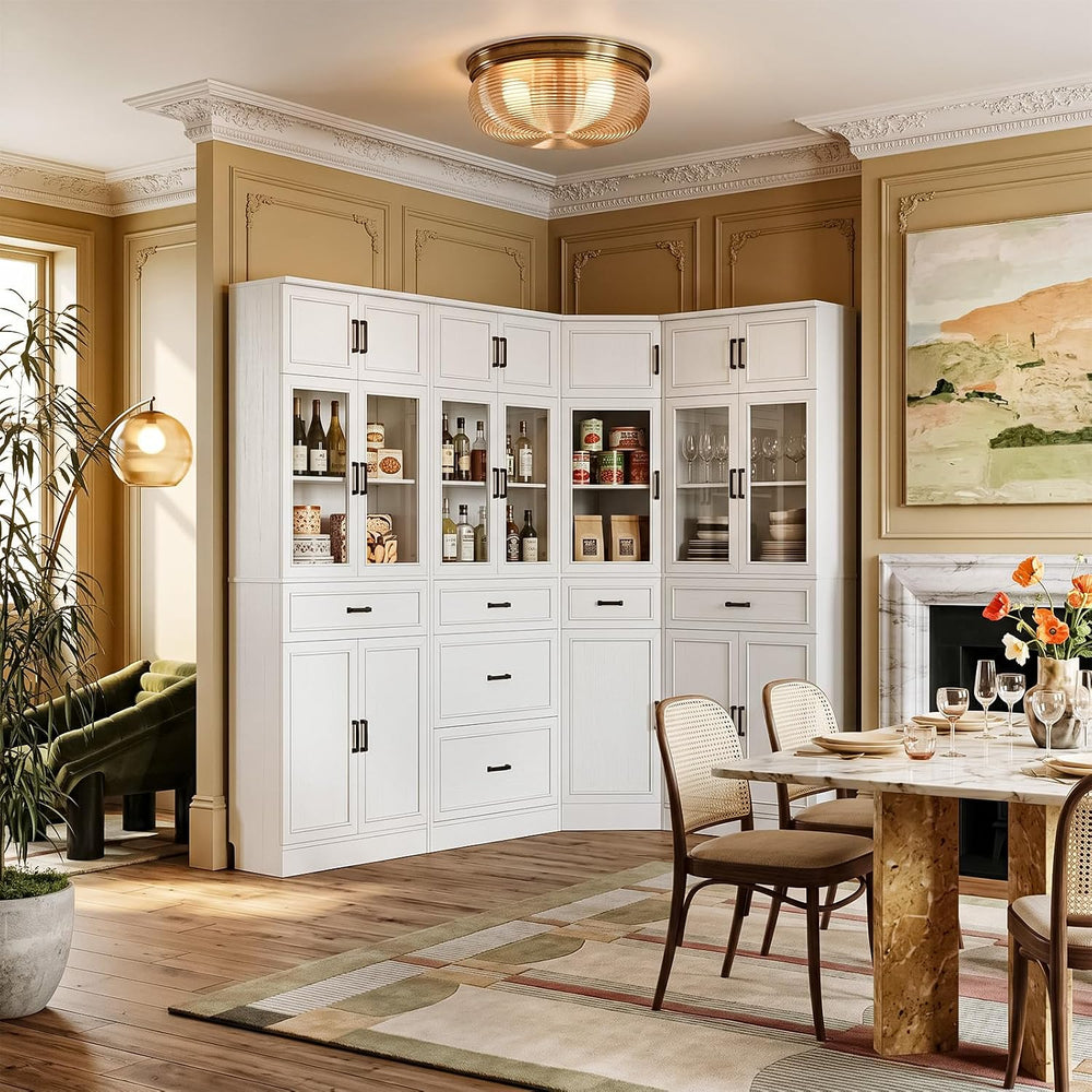 Unikito 80" Tall Corner Cabinet with Glass Doors and Adjustable Shelves