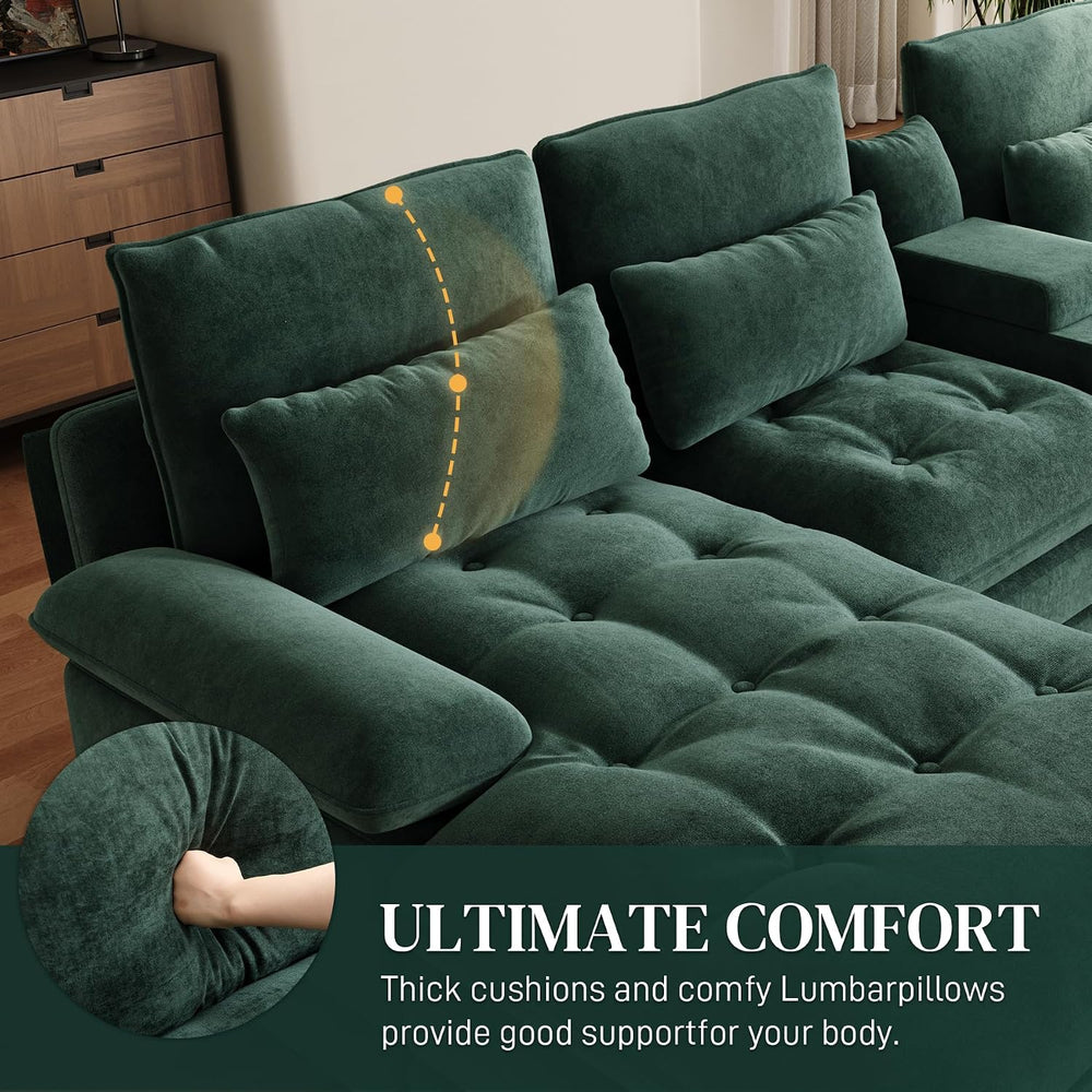 134" U-Shaped Sectional Couches for Living Room with Storage, Green