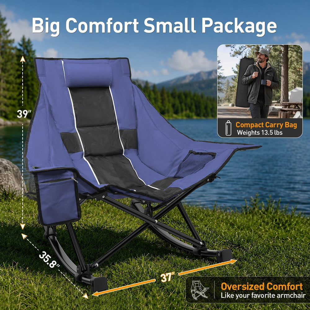 Slendor Rocking Camping Chair, 37" Wide Large High Backrest Folding Chair