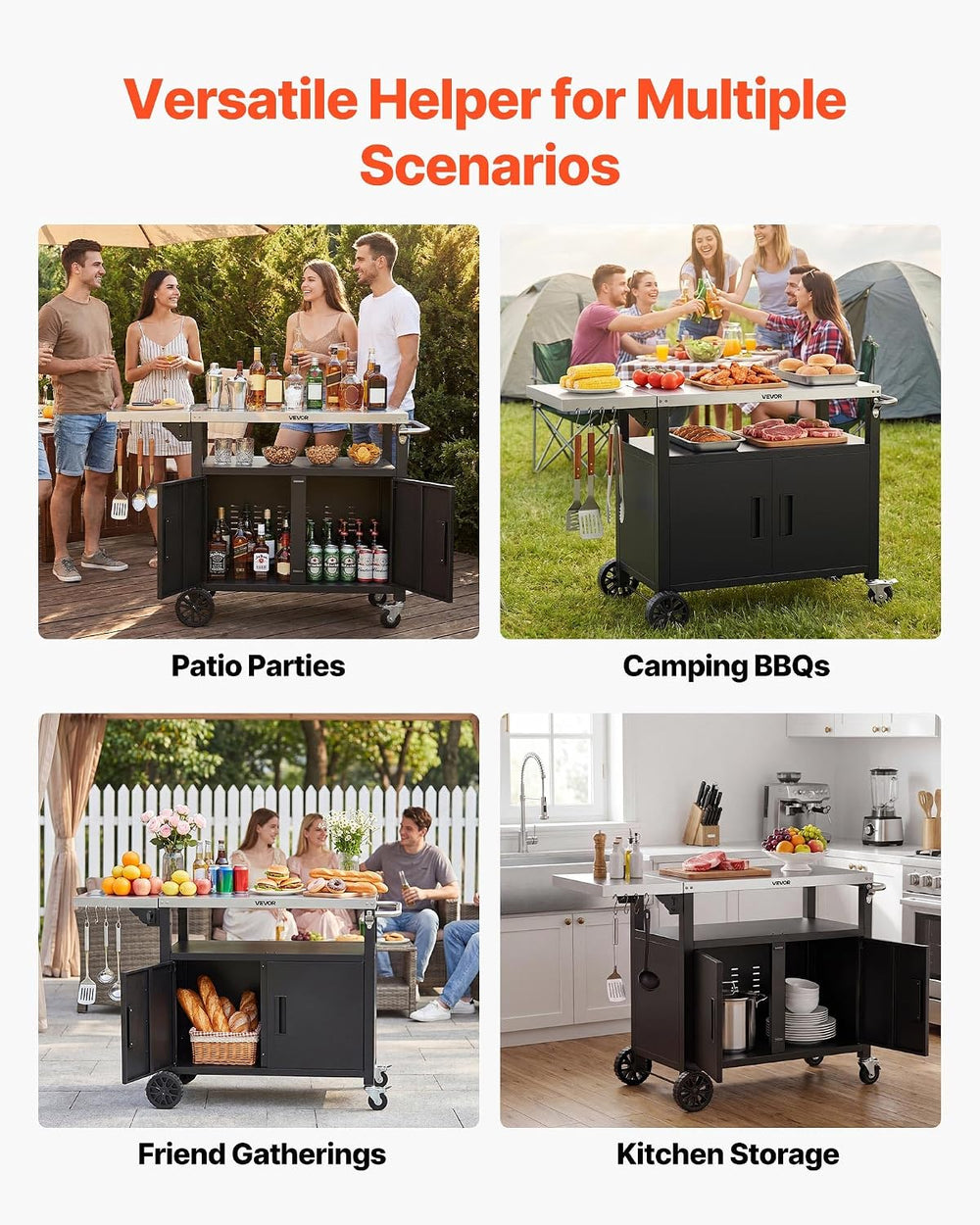 VEVOR Outdoor Grill Cart with Storage Cabinet, 48.9 Inch Grill Table, Waterpr...