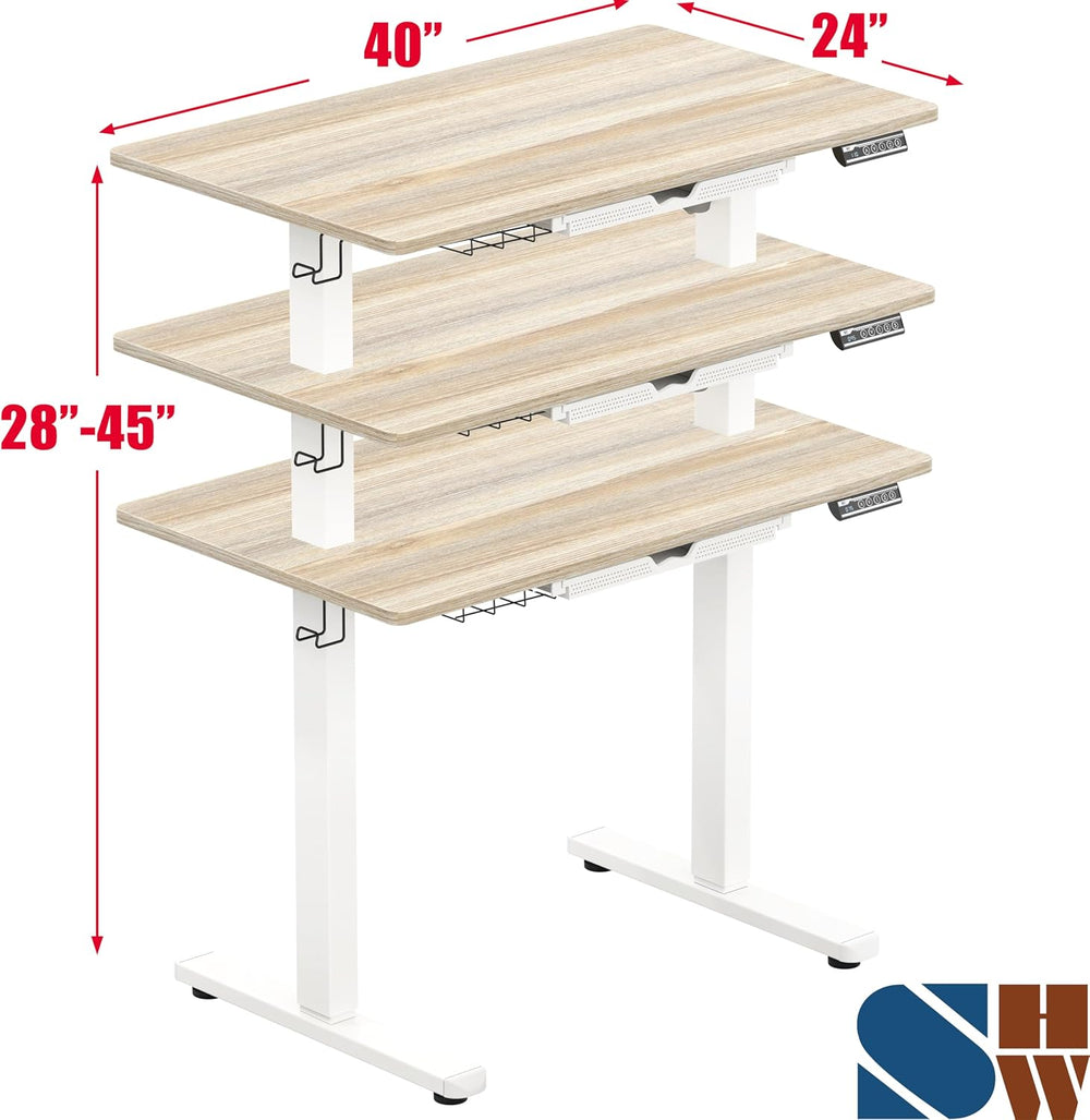 SHW 40-Inch Electric Height Adjustable Standing Desk w/Drawer, Maple