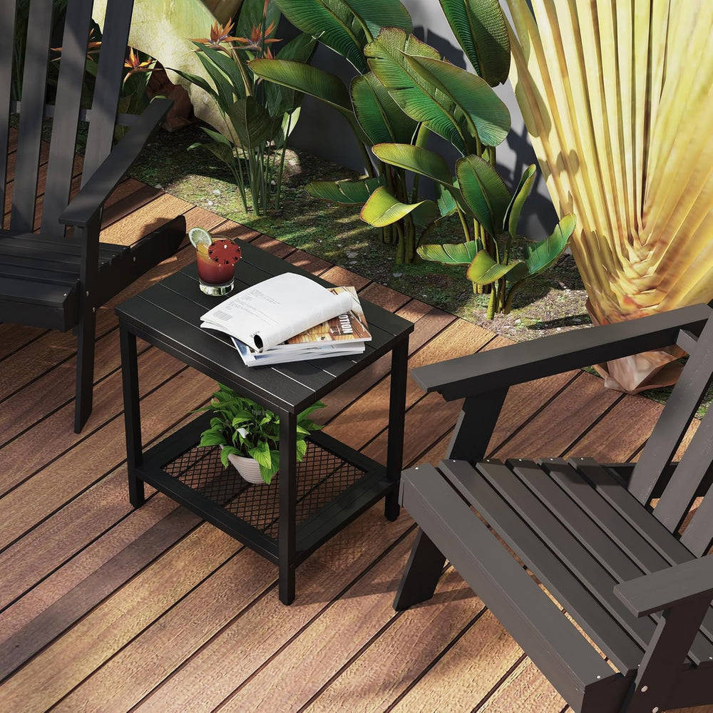 Outdoor Side Table with Storage 2-Tier Patio End Tables Black