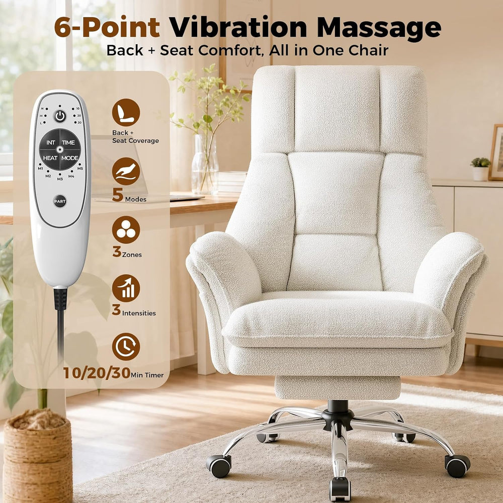 Big and Tall Heated Massage Office Chair with Footrest, 6-Point Vibration