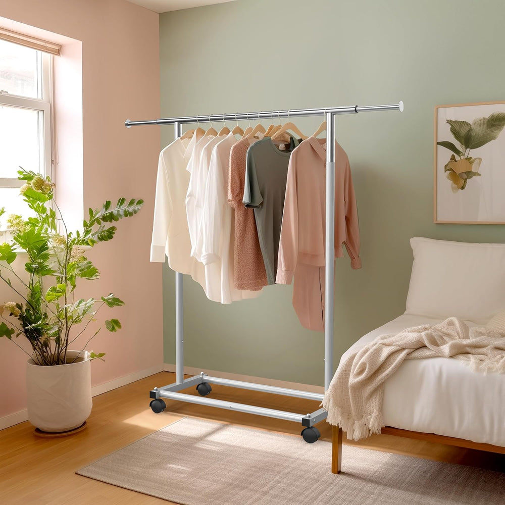 Simple Houseware Standard Rod Garment Clothing Rack, Silver