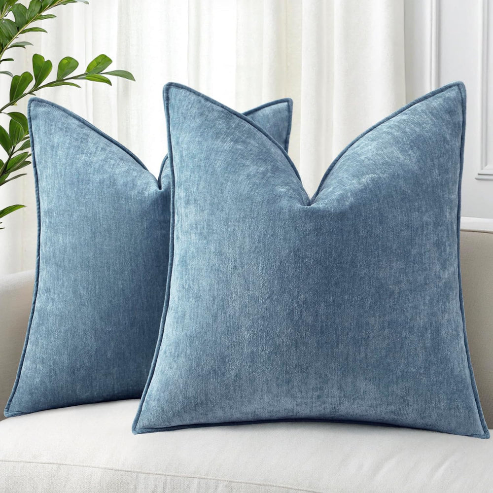 decorUhome Chenille Blue Grey Velvet Throw Pillow Covers 22x22 Set of 2