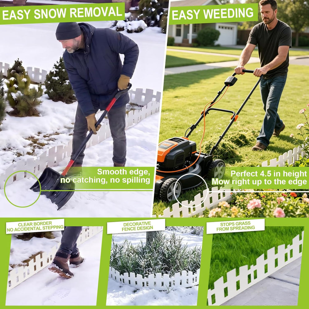 Garden Edging Border, 50ft x 4.5 in White Picket Fence with 90 Stakes