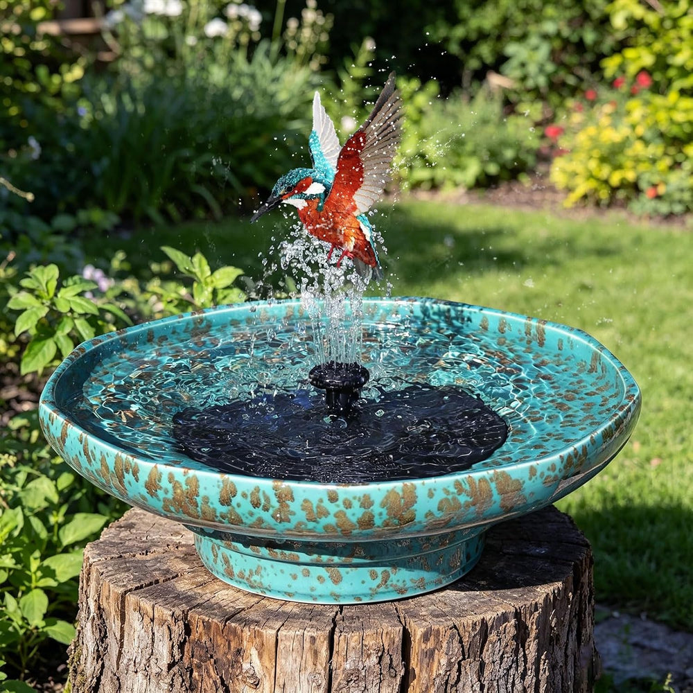 11.6" Solar Ceramic Bird Bath Bowl,Bird Bath Fountain for Outside