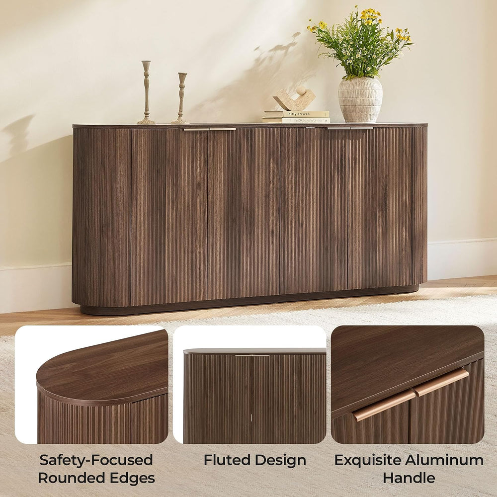 CHITA 70" Fluted Sideboard Cabinet, Buffet Cabinet with Storage, Walnut