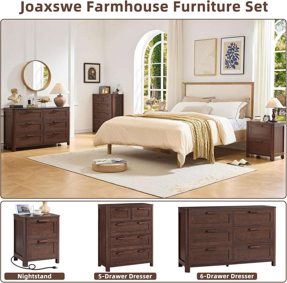 Joaxswe Farmhouse Dresser and Nightstand Sets 4 Piece, Walnut