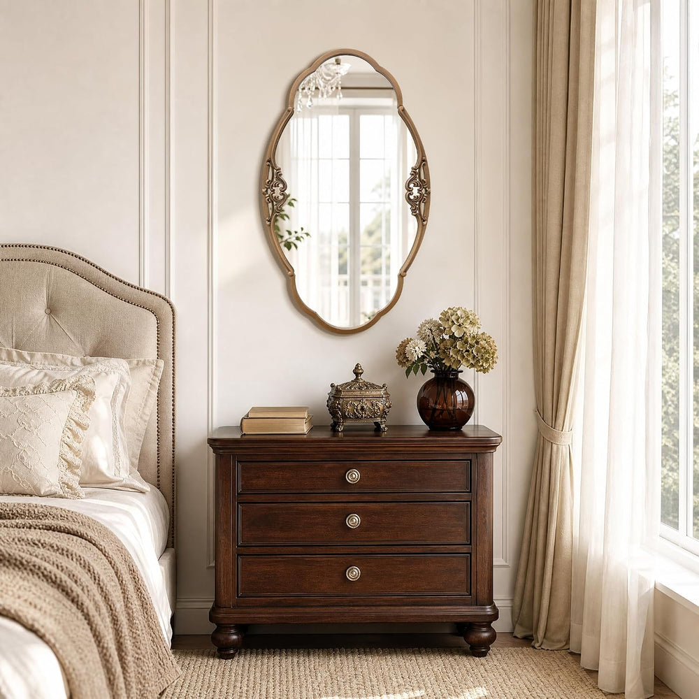 Besdomus Vintage Gold Wall Mirror: 33"x19.5" Medium Antique Oval Mi...