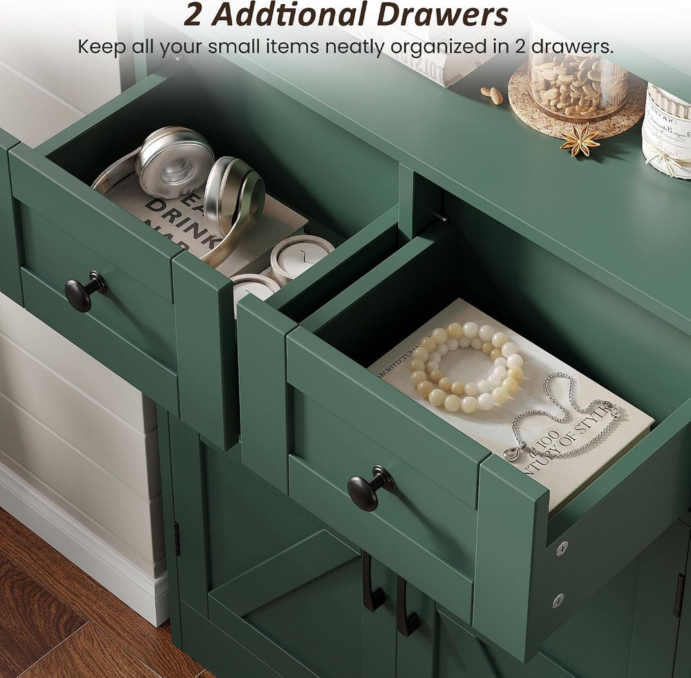 Farmhouse Storage Cabinet with Drawers, Small Kitchen Pantry Cabinet, Green