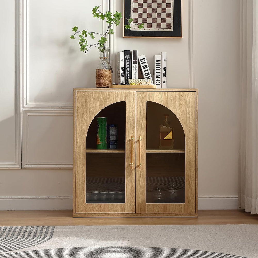 FOREST GRAVITY 31.5'' Display Sideboard Cabinet with Arched Glass Doors