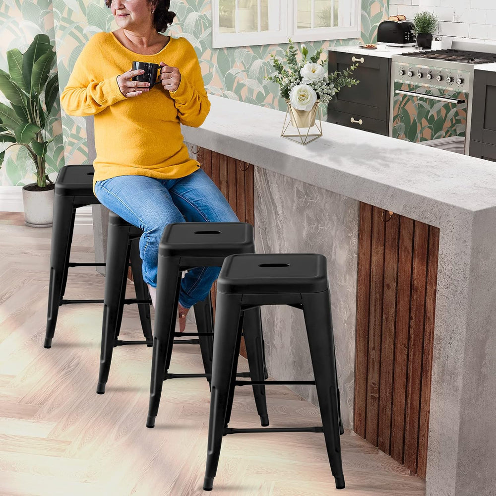 COSTWAY 24 Inch Stackable Metal Bar Stools Set of 4, Backless Stools, Black