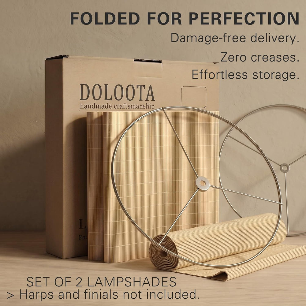 Bamboo Lamp Shades Set of 2, Handwoven Medium Drum Lampshades for Table Lamps...