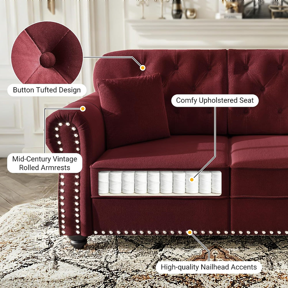 KEIKI 2-Piece Chesterfield Sofa Set with 1 Velvet 3-Seater Sofa & 1 Loves...