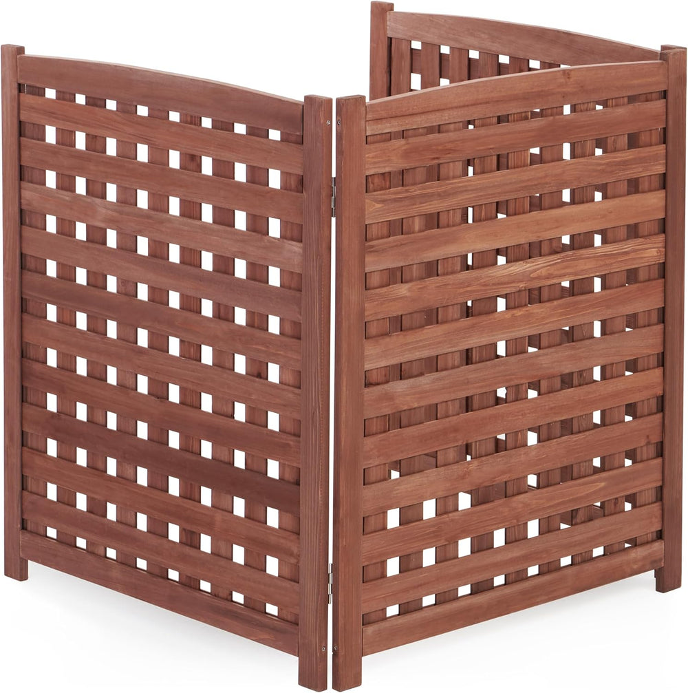 3-Panel Outdoor Air Conditioner Fence Screen, Outside Wood Privacy Fence, Tra...