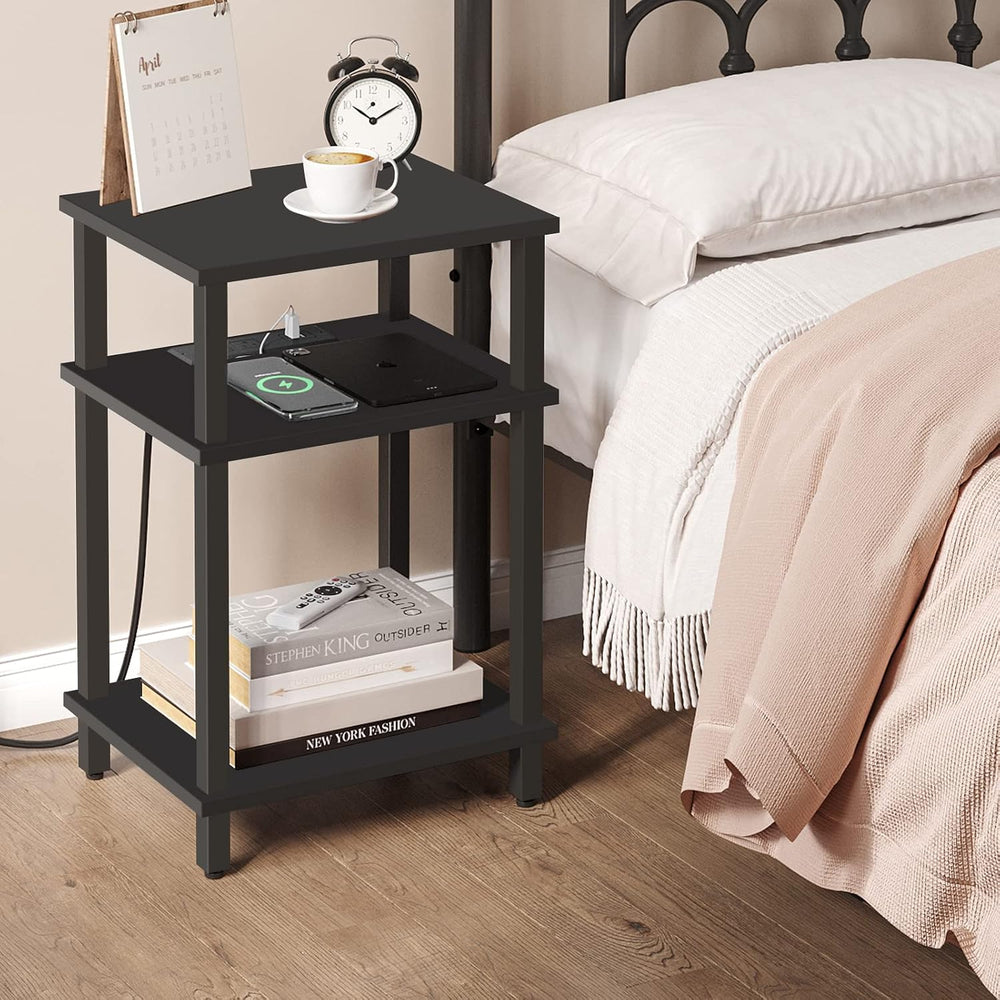 TUTOTAK Set of 2 End Table with Charging Station, 3-Tier Storage Shelf