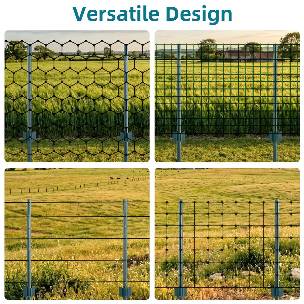 TECSPACE Metal Fence Post, 4 ft Heavy Duty U-Post with Anchor Plate and Adjus...