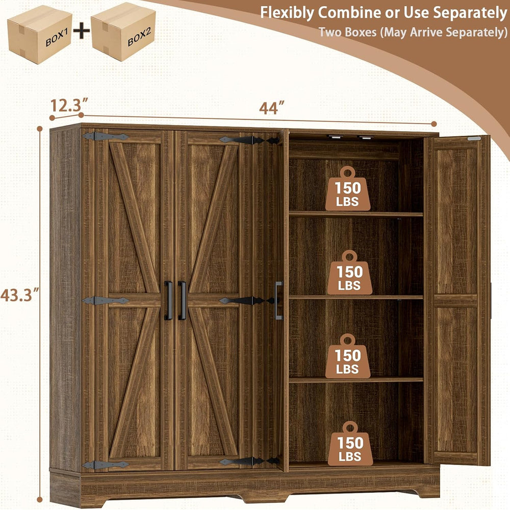 Unikito Kitchen Pantry Cabinet with Adjustable Shelves, Weathered Brown