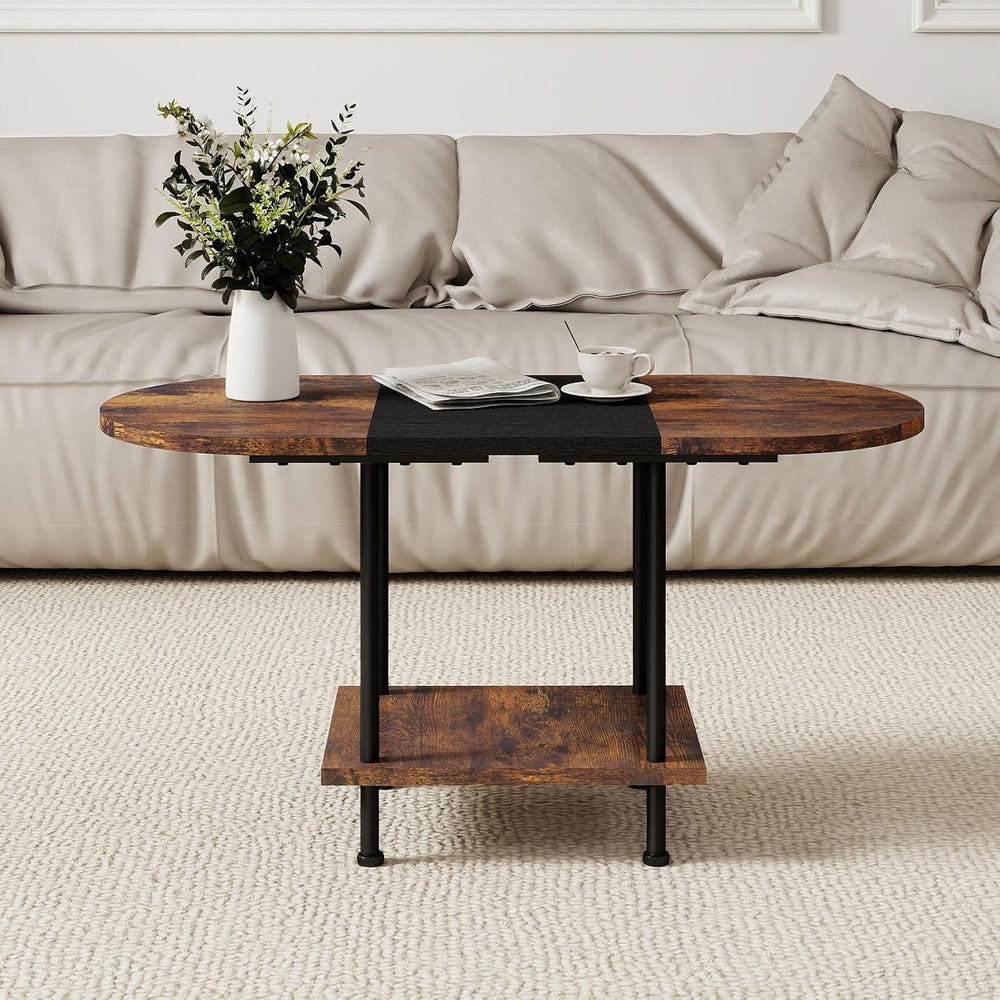 Two-Tone Spliced Tabletop Coffee Table with Storage Shelf