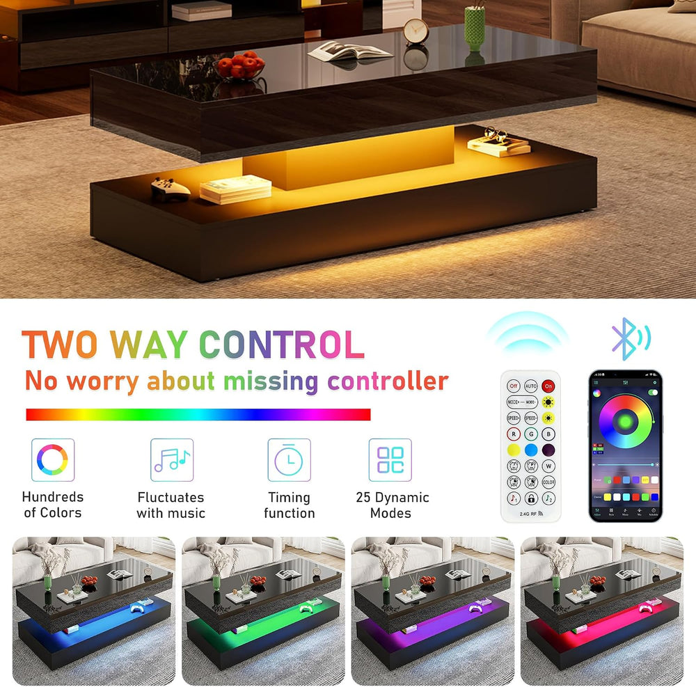 55in Large High Glossy LED Coffee Table,Modern Coffee Table for Living Room