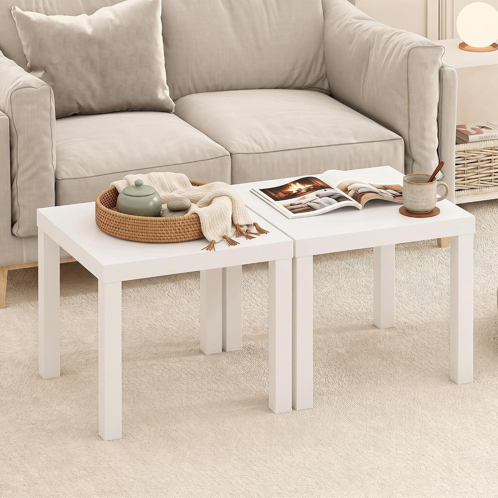 Furinno Classic Set of 2 Modern Coffee Table, Printer Stand, White