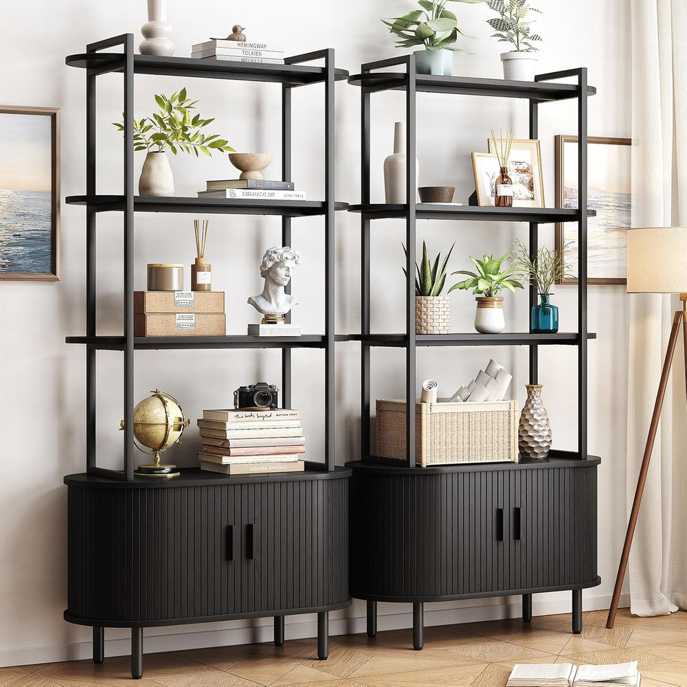 ONBRILL 71" Tall Bookshelf, 4-Tier Book Shelf with Storage Cabinet, Black