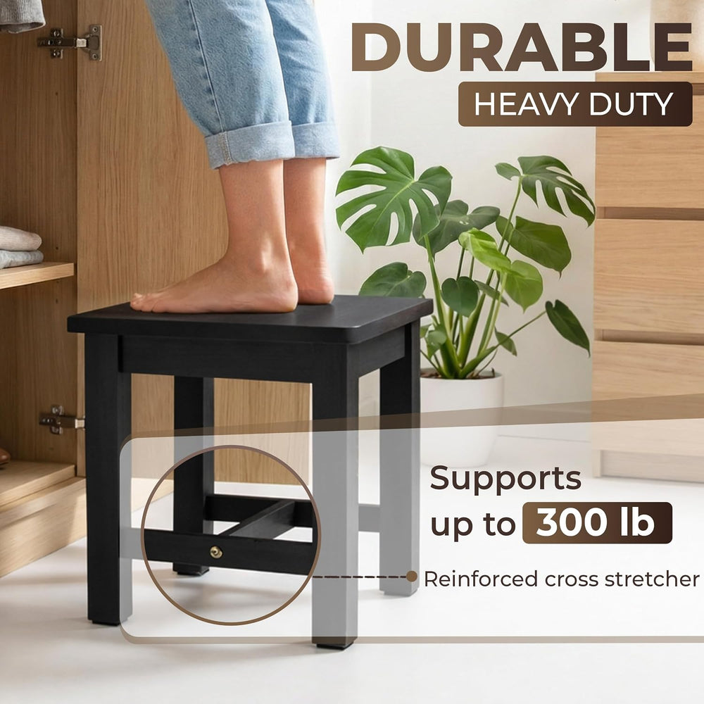 Solid Wood Stool, Small Wooden Step Stool, Black