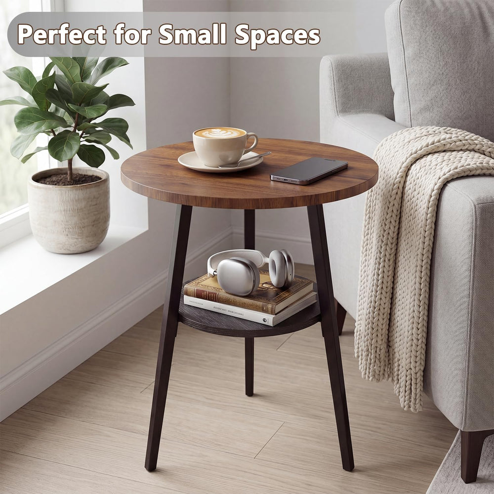 Small Round Side Table, End Tables Living Room, Walnut